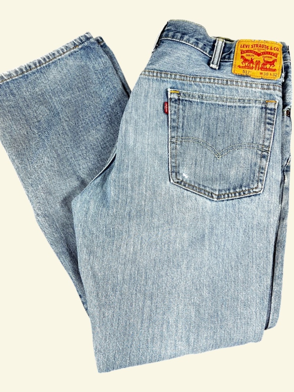 Levi's 517 Boot Cut Jeans Men's 38x32 (Actual 36x32) Light Blue Wash Distressed